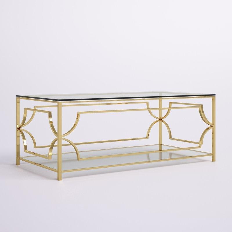 Gold Ayaklı Dikdörtgen Cam Orta Sehpa 47x24x45 cm - 105001