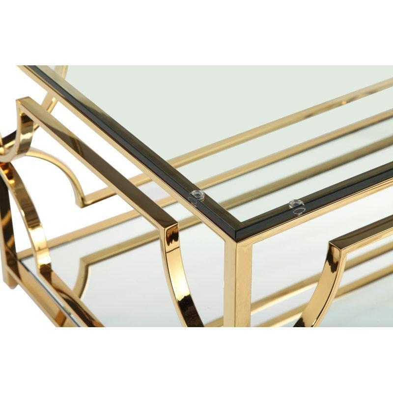 Gold Ayaklı Dikdörtgen Cam Orta Sehpa 47x24x45 cm - 105001