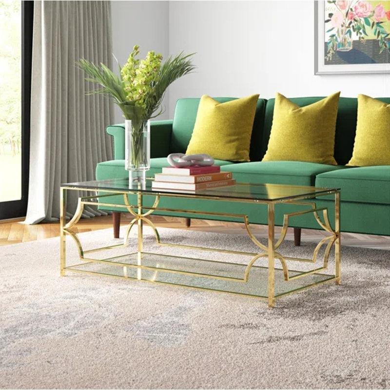 Gold Ayaklı Dikdörtgen Cam Orta Sehpa 47x24x45 cm - 105001