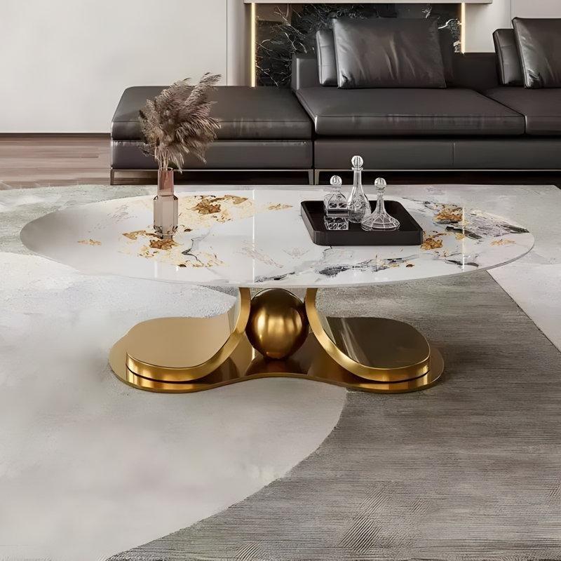 Gold Ayaklı Oval Orta Sehpa Yapay Mermer Üstü 130x70x45 cm - 105031
