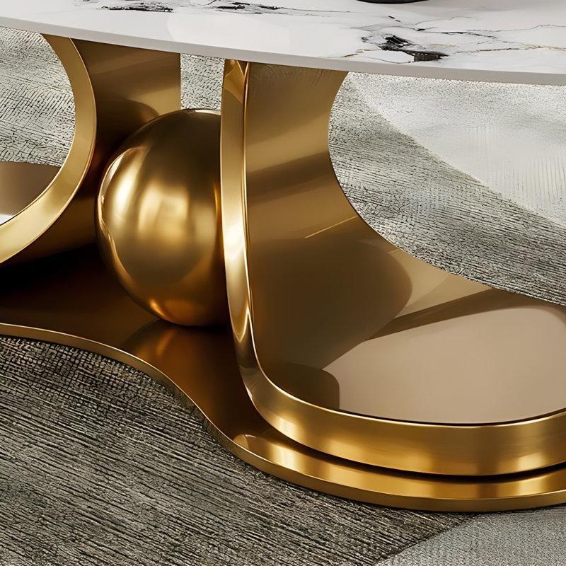 Gold Ayaklı Oval Orta Sehpa Yapay Mermer Üstü 130x70x45 cm - 105031