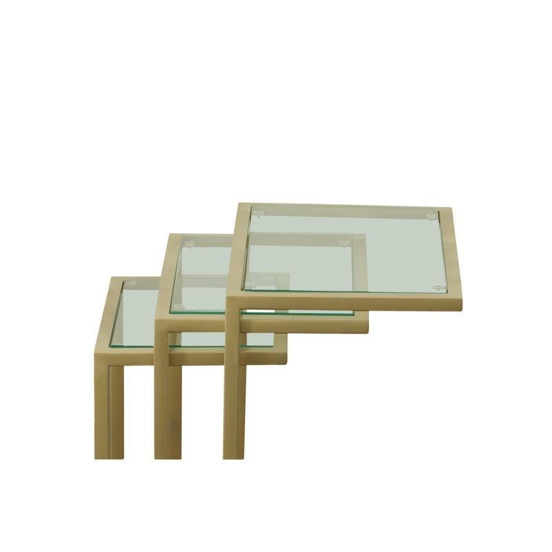 Gold C Zigon Sehpa Takımı 60x46x30 cm Cam Tablalı 3'lü Set - 108181