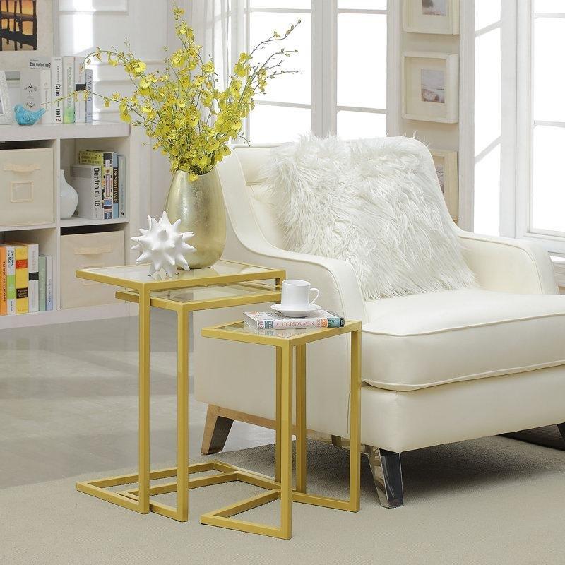 Gold C Zigon Sehpa Takımı 60x46x30 cm Cam Tablalı 3%27lü Set - 108181
