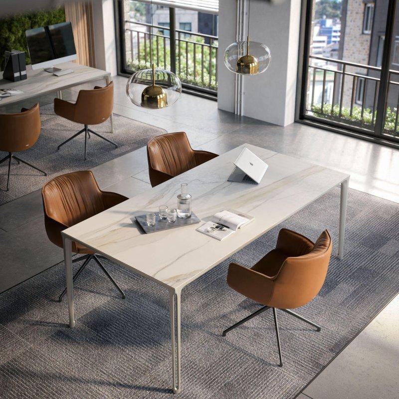 Gold Calacatta Seramik Masa 160x90 cm Titanyum Ayaklı - 89059