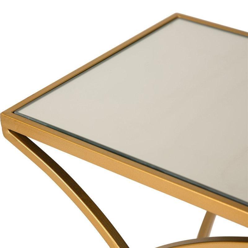 Gold Çelik Aynalı Cam Tablalı İç İçe Geçebilen Ferforje Yan Sehpa-70x32x32 cm - 112815