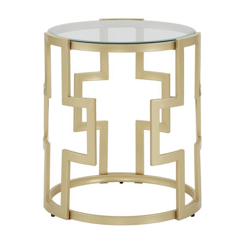 Gold Demir Çerçeveli Şeffaf Cam Tablalı Ferforje Yan Sehpa-59x58x58 cm - 112800