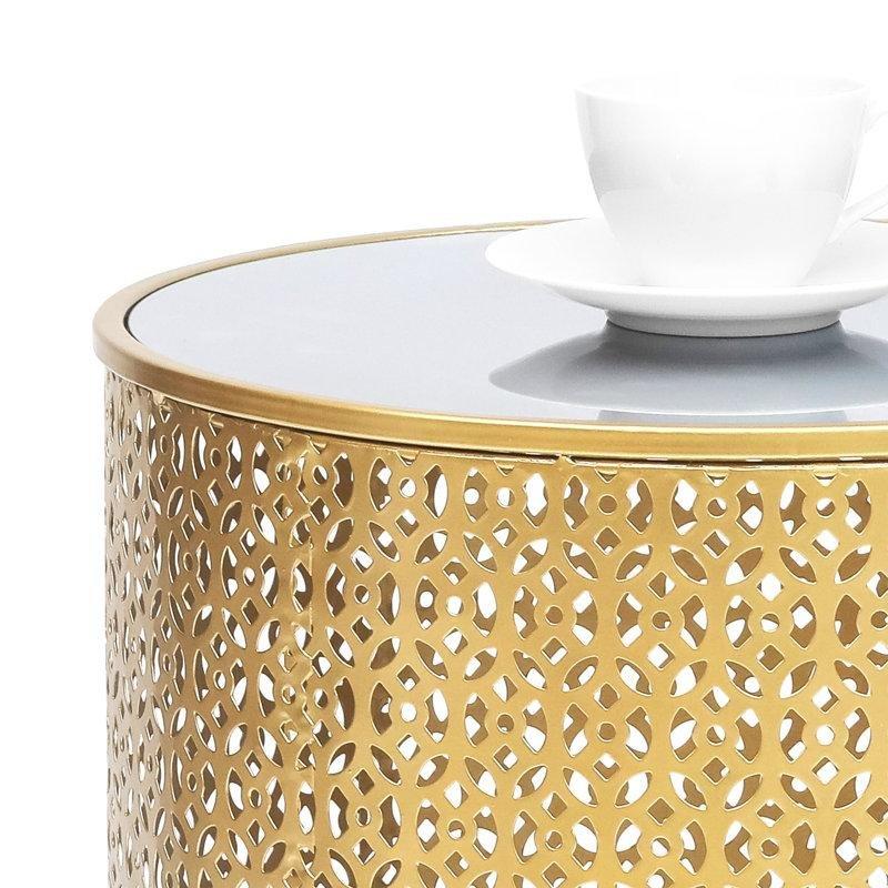 Gold Ferforje Yuvarlak Zigon Sehpa İkili Set 42 cm - 108196