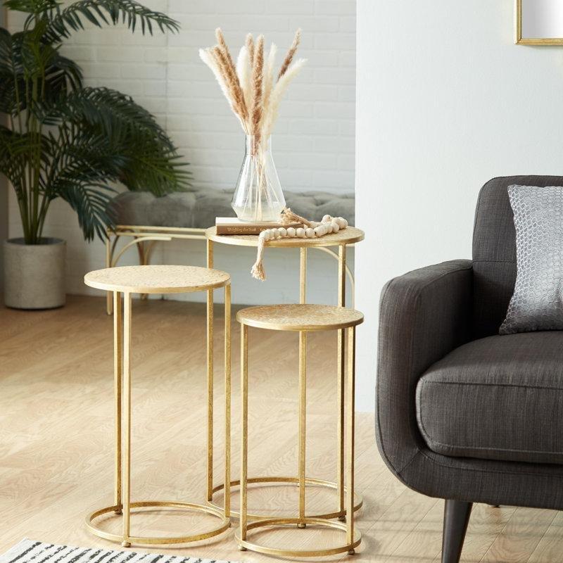 Gold Ferforje Zigon Sehpa Üçlü Set 40 cm - 108193