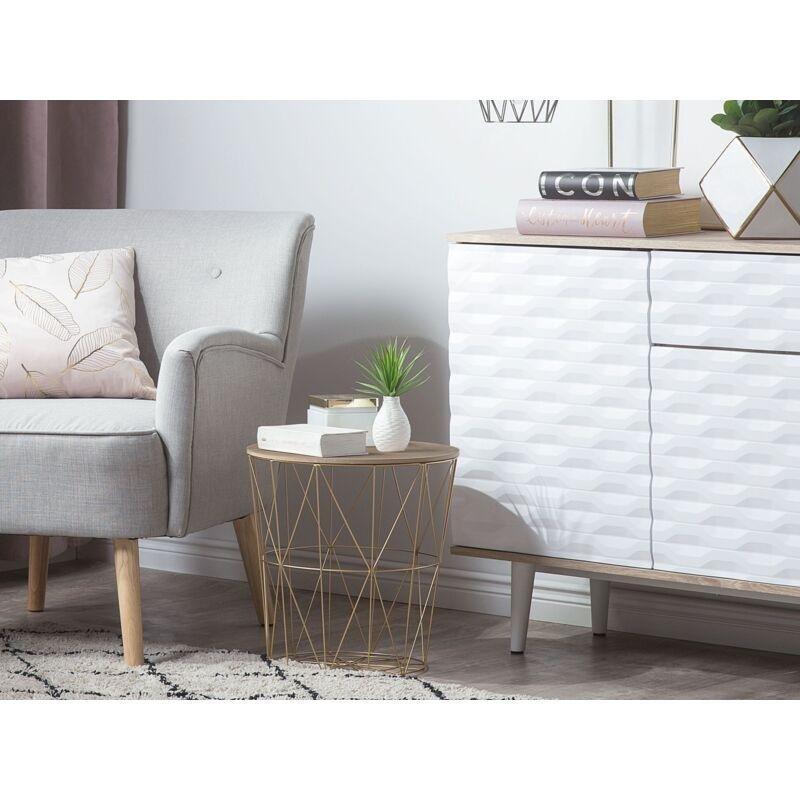 Gold MDF Ahşap Efektli Yuvarlak Gold Yan Sehpa-40x40x40 cm - 111969