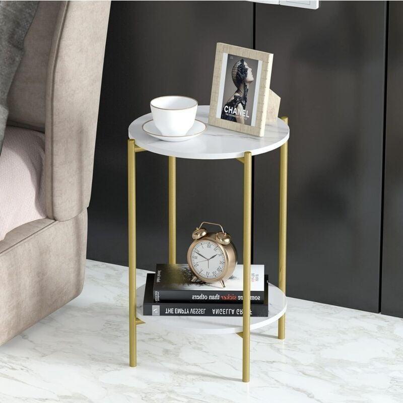 Gold Mermer ve Demir Alt Raflı Gold Yan Sehpa-41x41x55 cm - 111678