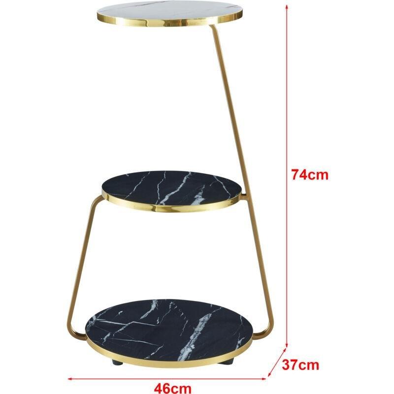 Gold Metal 3 Katlı Raflı Yan Sehpa-74x46x37 cm - 111641