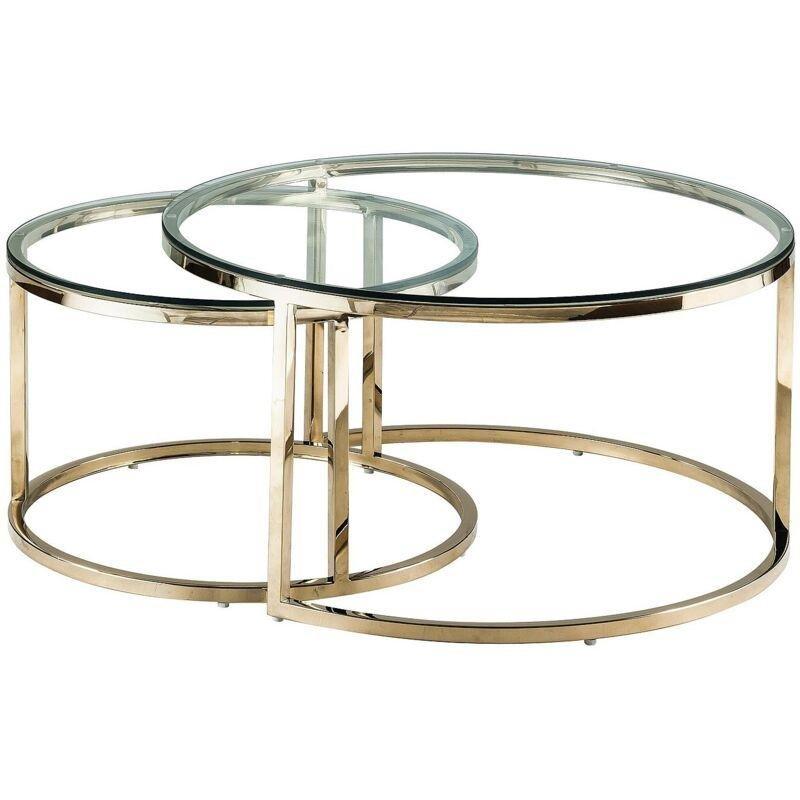 Gold Metal Ayaklı Şeffaf Cam Zigon Sehpa 80x80 cm - 107362