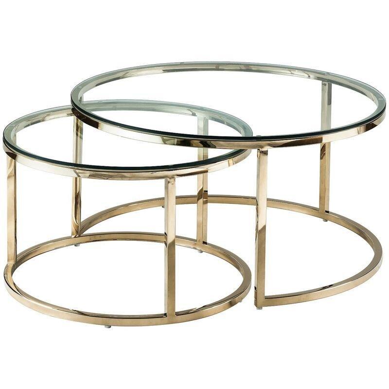Gold Metal Ayaklı Şeffaf Cam Zigon Sehpa 80x80 cm - 107362