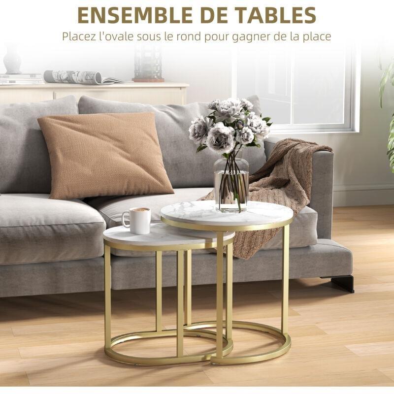 Gold Metal Beyaz Mermer Desenli Zigon Sehpa 60x36 cm İkili Set - 107963