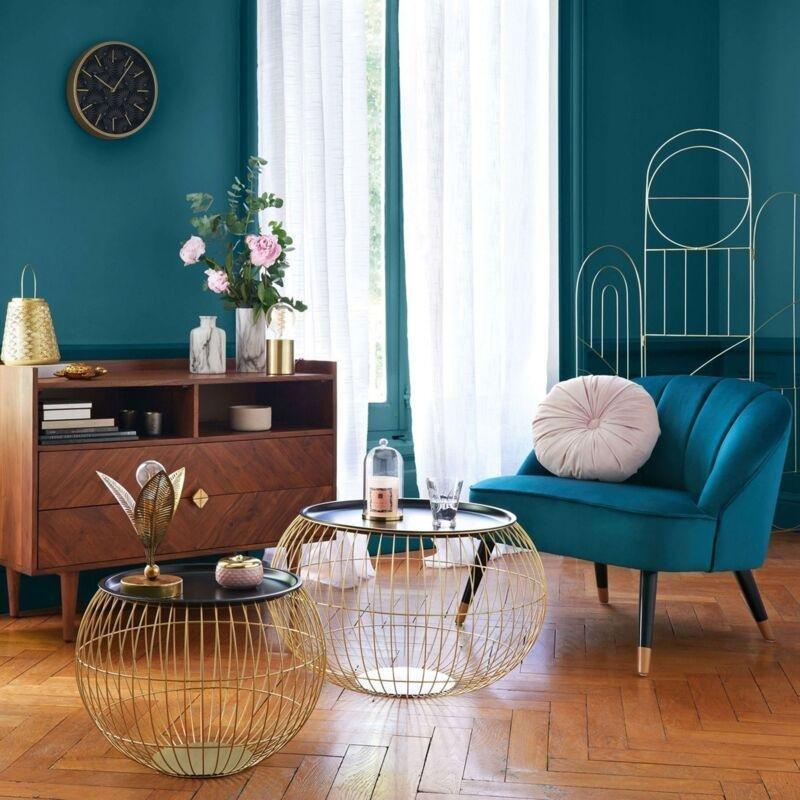 Gold Metal Çıkarılabilir Tepsili Yan Sehpa-67x42 cm - 111720