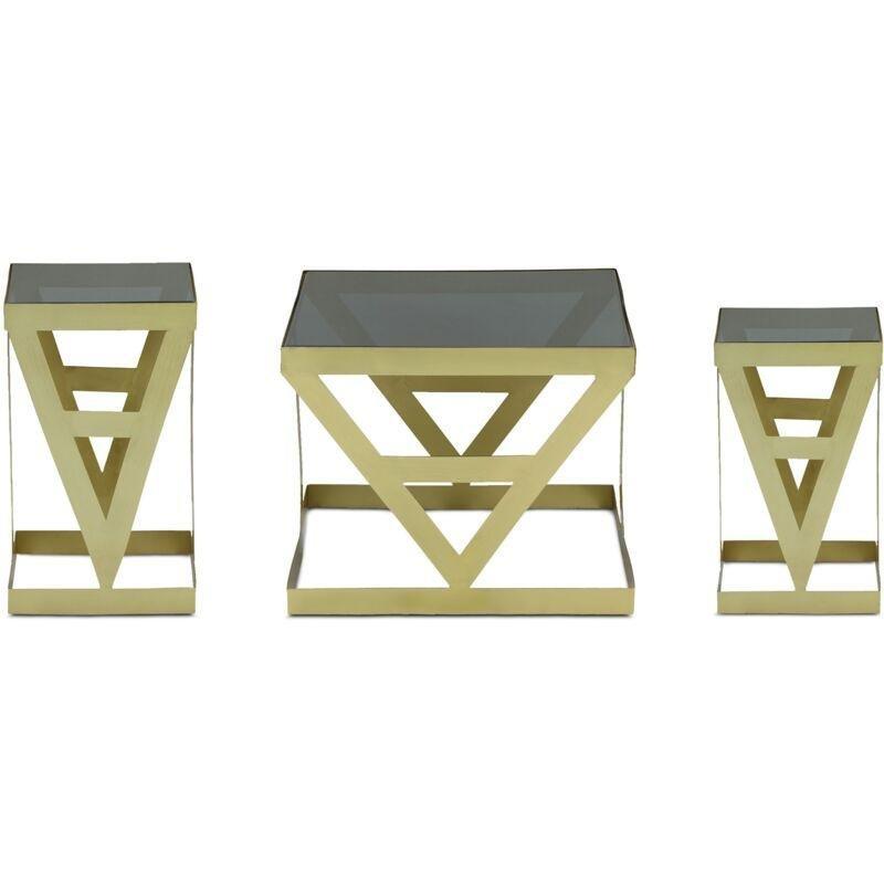 Gold Metal Dumanlı Cam 3lü Set Cam Yan Sehpa-63x63x50 cm - 111463