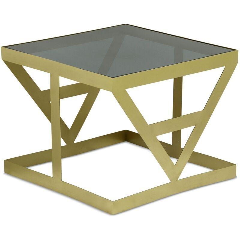 Gold Metal Dumanlı Cam 3lü Set Cam Yan Sehpa-63x63x50 cm - 111463