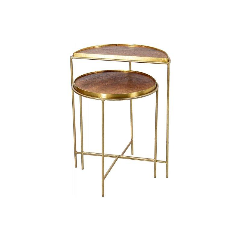 Gold Metal Gövdeli Ahşap Tablalı Zigon Sehpa 46x58x24 cm - 106378