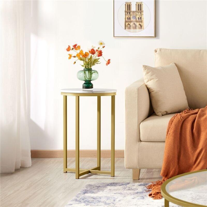 Gold Metal MDF Mermer Desenli Yuvarlak Yan Sehpa-41x41x61 cm - 111633