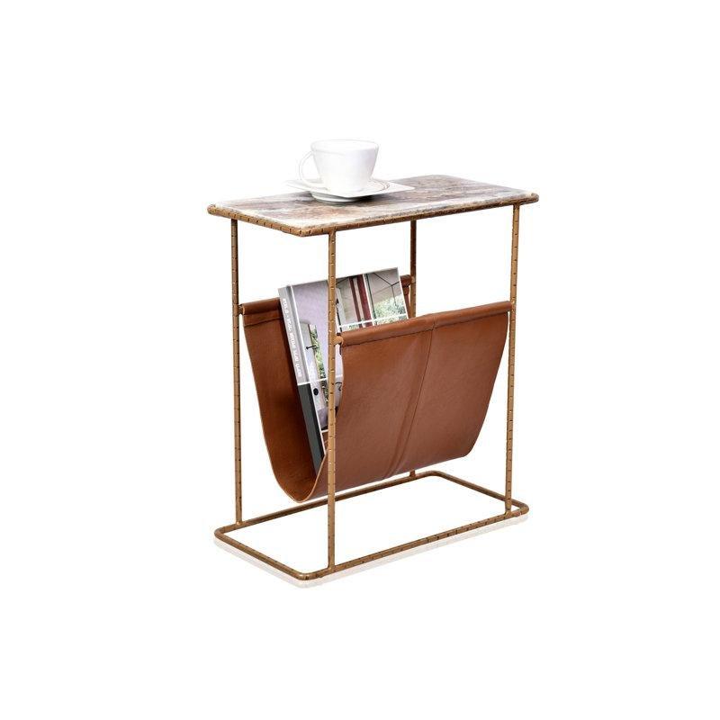Gold Metal Mermer Gazetelikli Yan Sehpa-56x26x51 cm - 112920