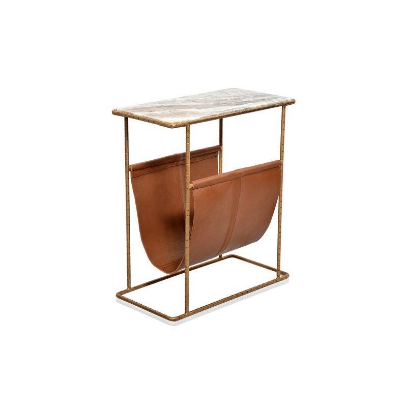 Gold Metal Mermer Gazetelikli Yan Sehpa-56x26x51 cm - 112920