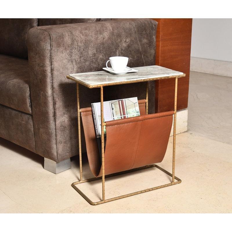 Gold Metal Mermer Gazetelikli Yan Sehpa-56x26x51 cm - 112920