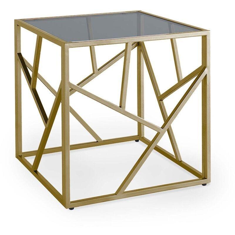Gold Metal Temperli Cam Kare Yan Sehpa-50x50x50 cm - 111991