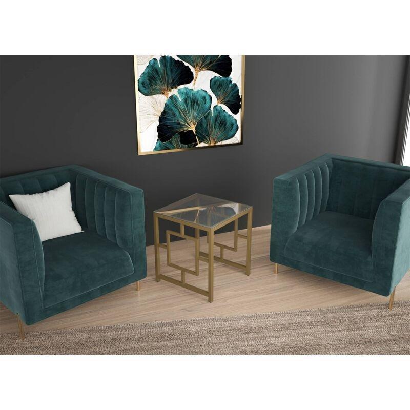Gold Metal Temperli Cam Kare Yan Sehpa-50x50x55 cm - 112019