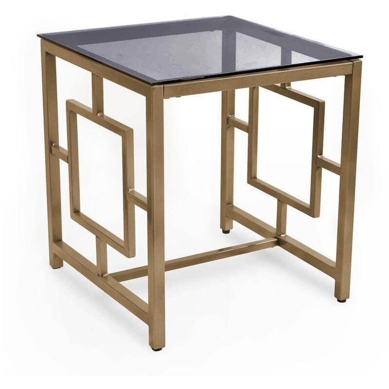 Gold Metal Temperli Cam Kare Yan Sehpa-50x50x55 cm - 112019