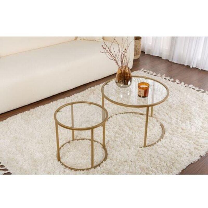 Gold Metal Yuvarlak Cam Zigon Sehpa 60 cm - 107080