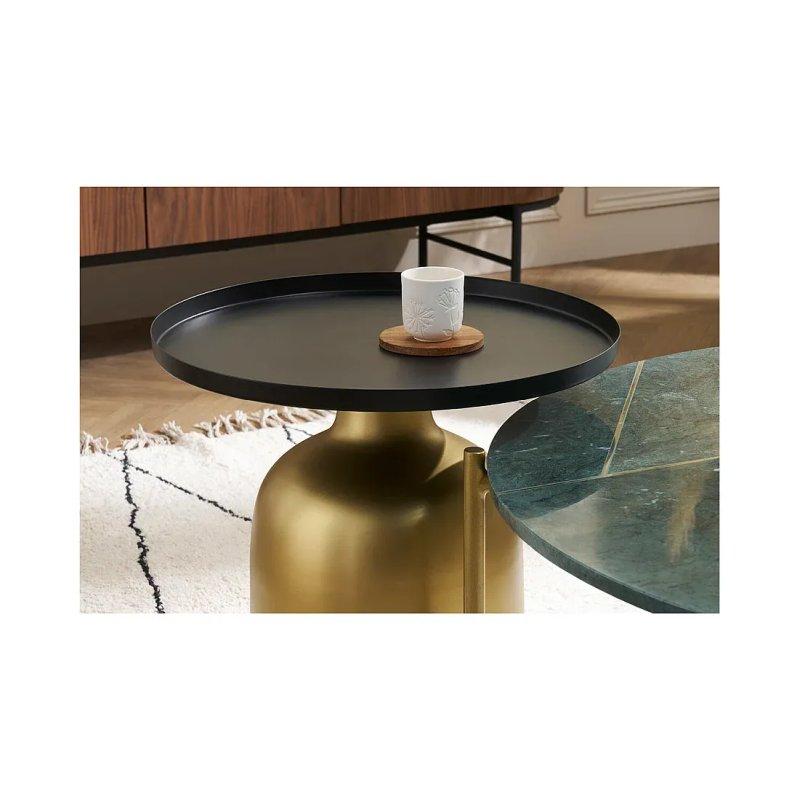 Gold Metal Yuvarlak Orta Sehpa Siyah Plateau 45x51 cm - 102162