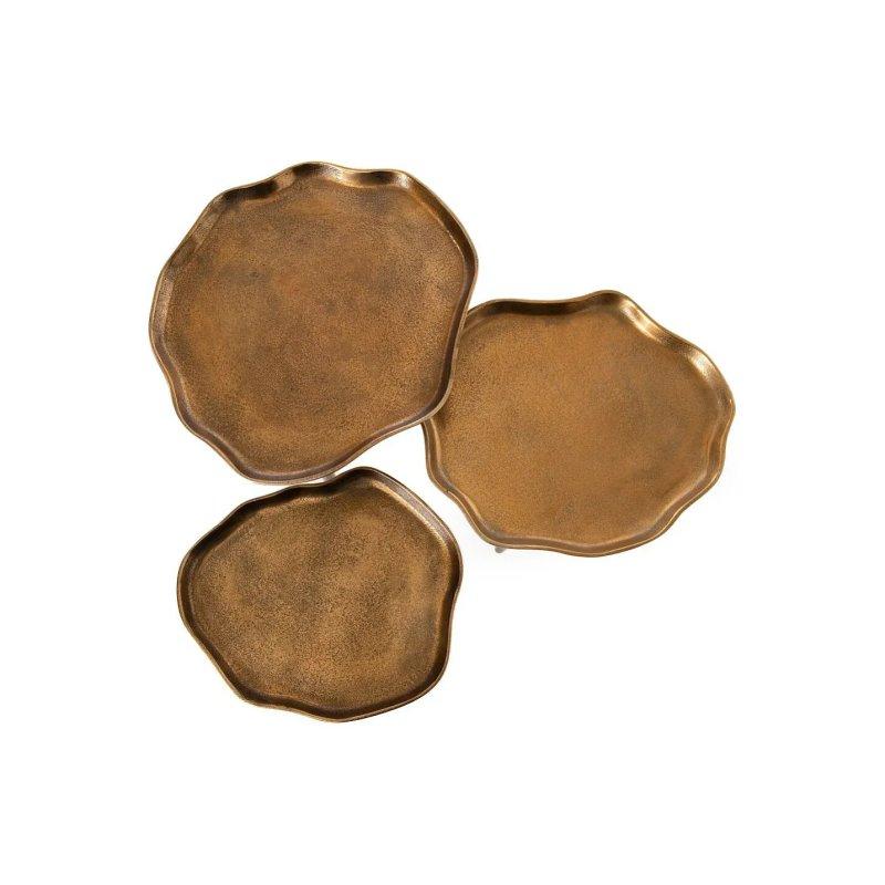 Gold Metal Yuvarlak Zigon Sehpa 34x30x40 cm Üçlü Set - 106300