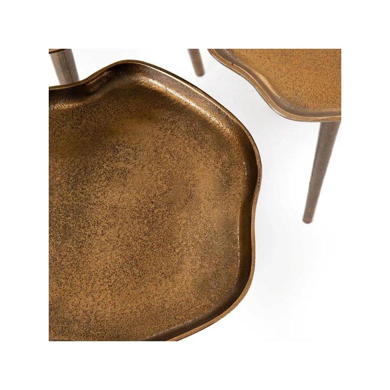 Gold Metal Yuvarlak Zigon Sehpa 34x30x40 cm Üçlü Set - 106300