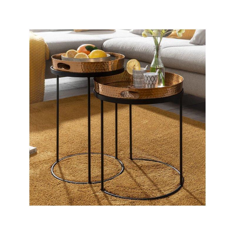 Gold Metal Zigon Sehpa 38x38x45 cm ve 33x33x53 cm İkili Set - 106507