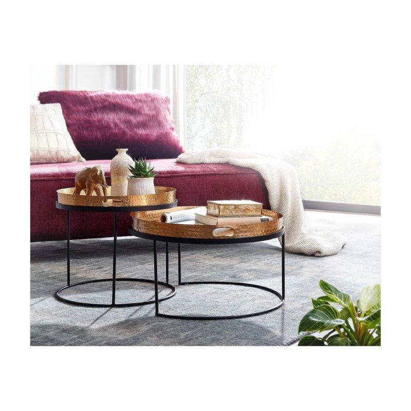 Gold Metal Zigon Sehpa İkili Set 56x56x33 cm - 106531