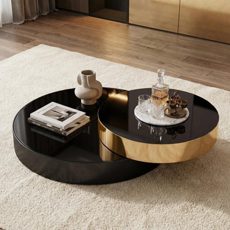 Gold Siyah Cam Üstü Yuvarlak Orta Sehpa 90x90 cm - 105139