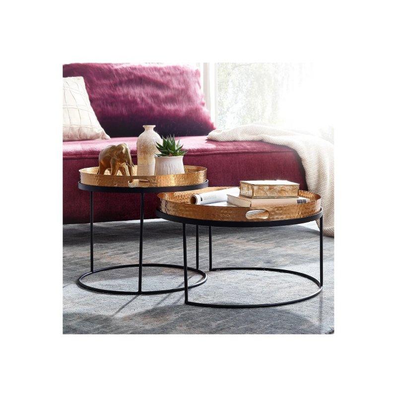 Gold Siyah Metal Yuvarlak Zigon Sehpa 56 cm 2'li Set - 106123