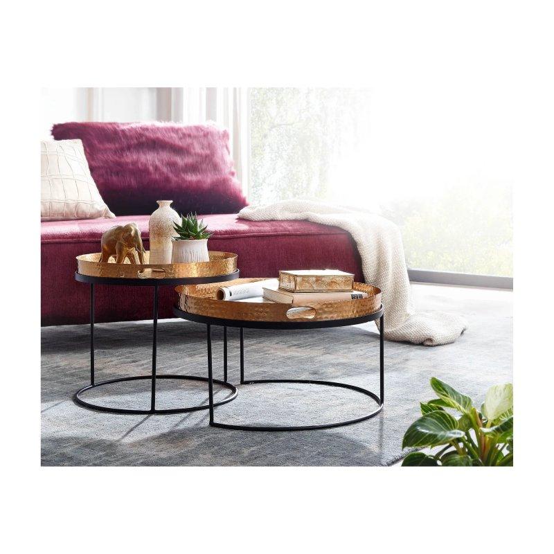 Gold Siyah Metal Yuvarlak Zigon Sehpa 56 cm 2'li Set - 106123