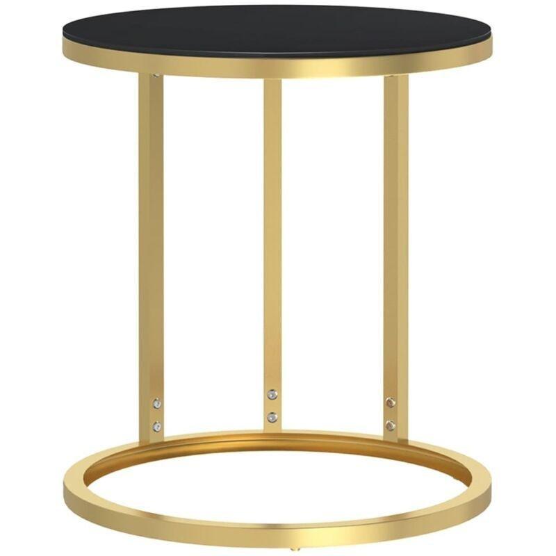 Gold Temperli Cam Modern Mermer Yan Sehpa-45x58 cm - 110509