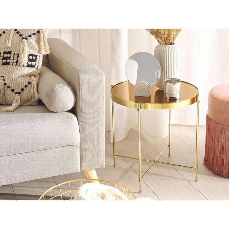 Gold Temperli Cam Modern Yuvarlak Cam Yan Sehpa-40x40x44 cm - 111352