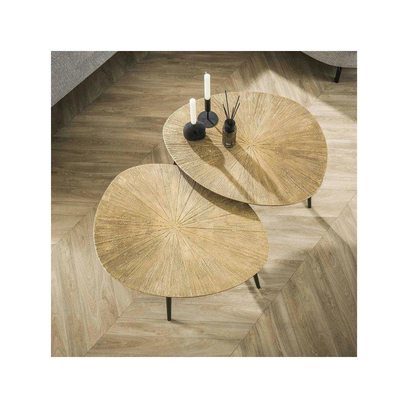 Gold Yuvarlak İkili Metal Zigon Sehpa 77x60x43 cm - 106276