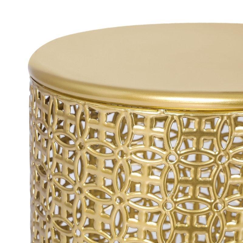 Gold Yuvarlak Metal Pirinç Zigon Sehpa 48x35x35 cm 2'li Set - 108541