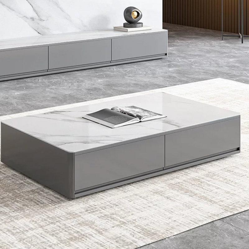 Granit Orta Sehpa Gri Masif ve Endüstriyel Ahşap 130x70 cm - 104347