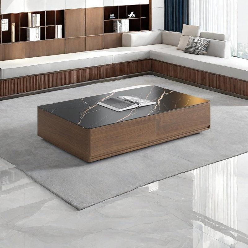 Granit Üstü Ahşap Orta Sehpa 120x60x36 cm Siyah Ceviz - 104350