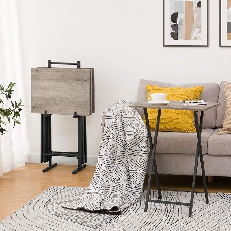 Gri 48 x 36 x 67 cm Metal Ayaklı 4'lü Katlanır Çanta Zigon Sehpa Seti - 108793