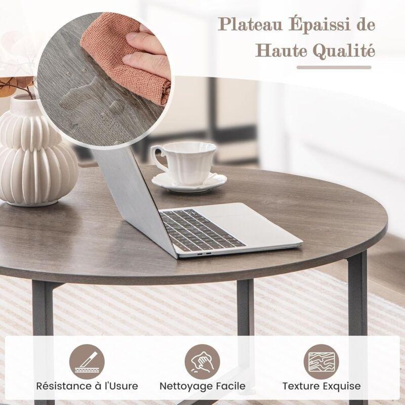 Gri 80 cm Yuvarlak Orta Sehpa ve 40 cm Kare 2'li Yan Sehpa Metal Ayaklı Zigon Sehpa Takımı - 107710