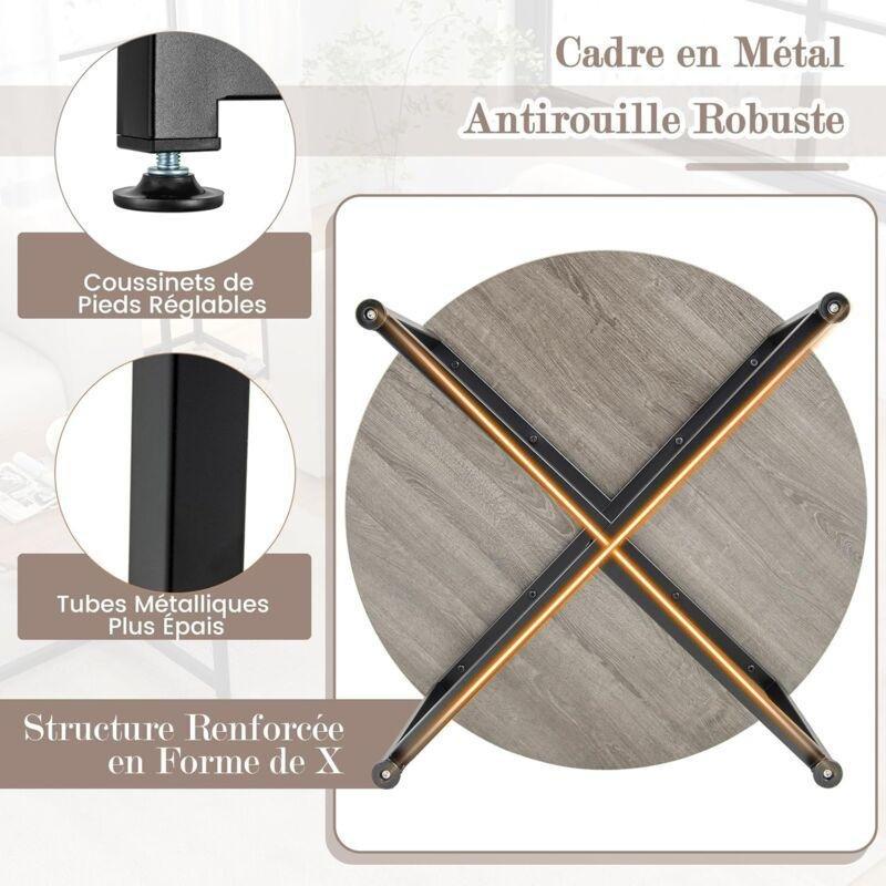 Gri 80 cm Yuvarlak Orta Sehpa ve 40 cm Kare 2'li Yan Sehpa Metal Ayaklı Zigon Sehpa Takımı - 107710