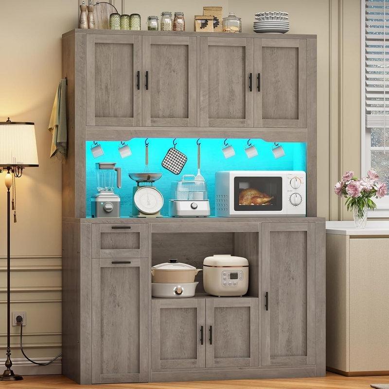 Gri Ahşap Çok Amaçlı Dolap LED Işıklı Tekerlekli Raf Sistemli 120x178x38 cm - 93013