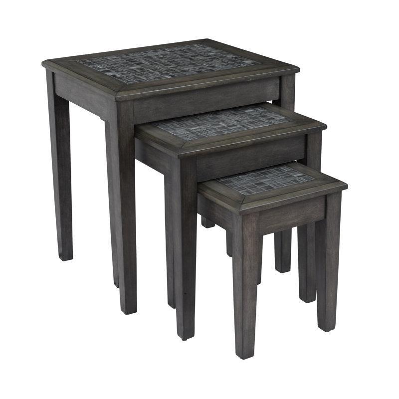 Gri Akasya Zigon Sehpa Mozaik Tablalı 3'lü Set 55x53x43 cm - 108304