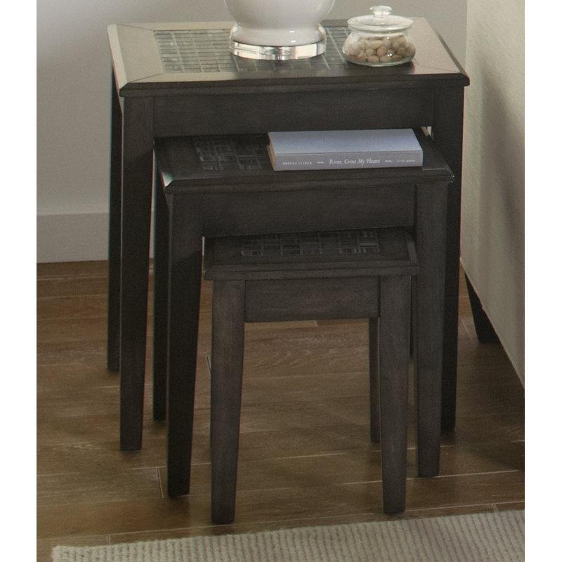 Gri Akasya Zigon Sehpa Mozaik Tablalı 3'lü Set 55x53x43 cm - 108304